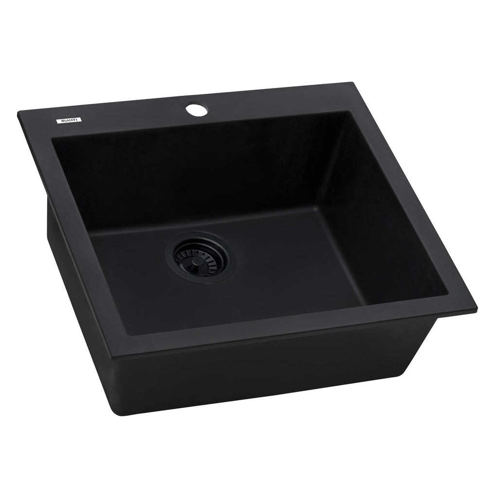 Ruvati epiGranite — Tarja de Cocina de 23 x 20 pulg en Granito Compuesto — Negro Medianoche — 1