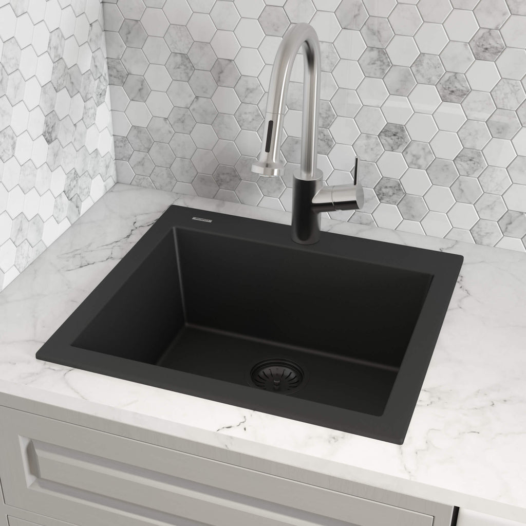 Ruvati epiGranite — Tarja de Cocina de 23 x 20 pulg en Granito Compuesto — Negro Medianoche