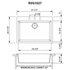 Ruvati epiGranite — Tarja de Cocina de 27 x 20 pulg en Granito Compuesto — diagrama de dimensiones