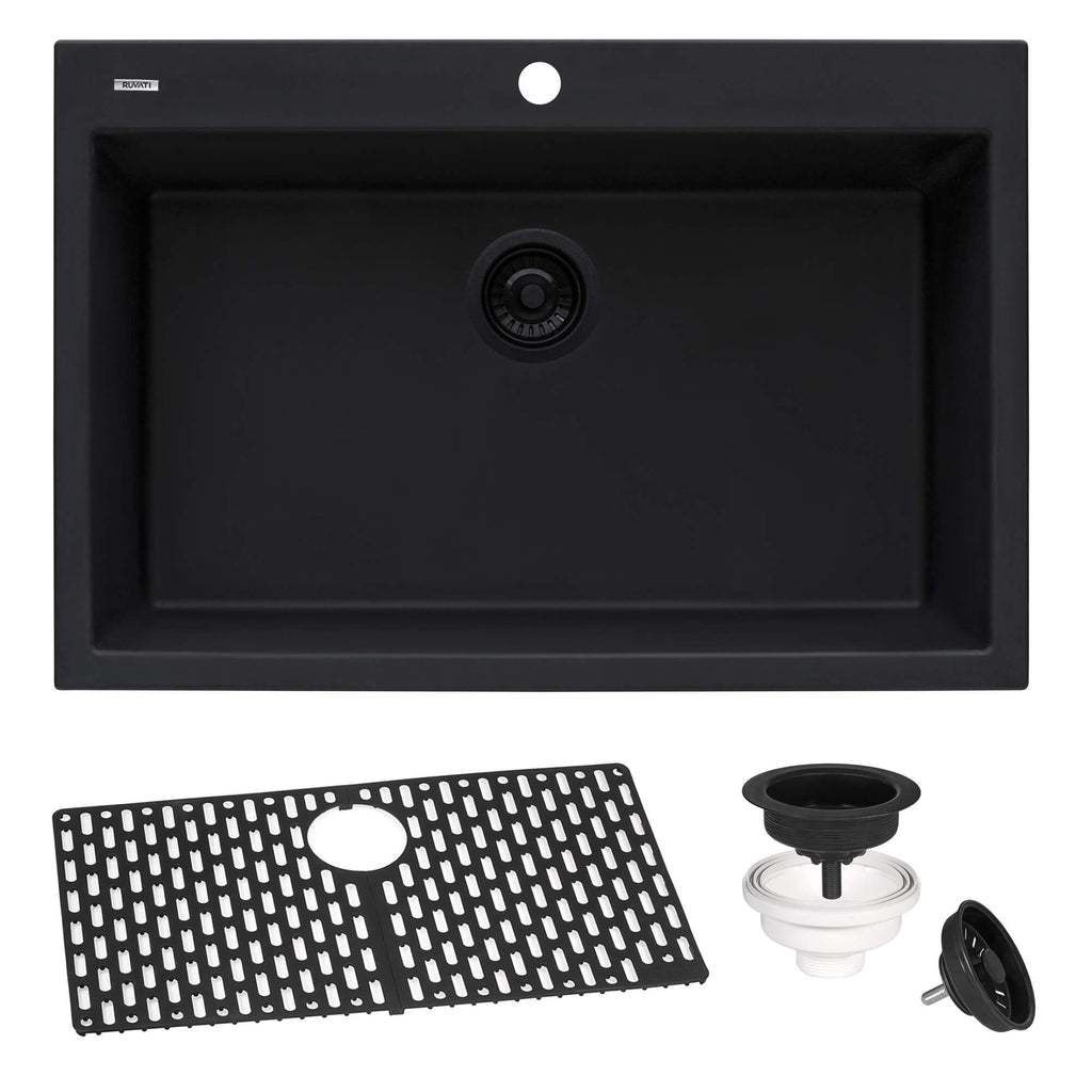 Ruvati epiGranite — Tarja de Cocina de 27 x 20 pulg en Granito Compuesto — Negro Medianoche