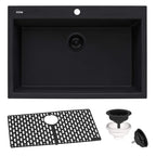 Ruvati epiGranite — Tarja de Cocina de 27 x 20 pulg en Granito Compuesto — Negro Medianoche
