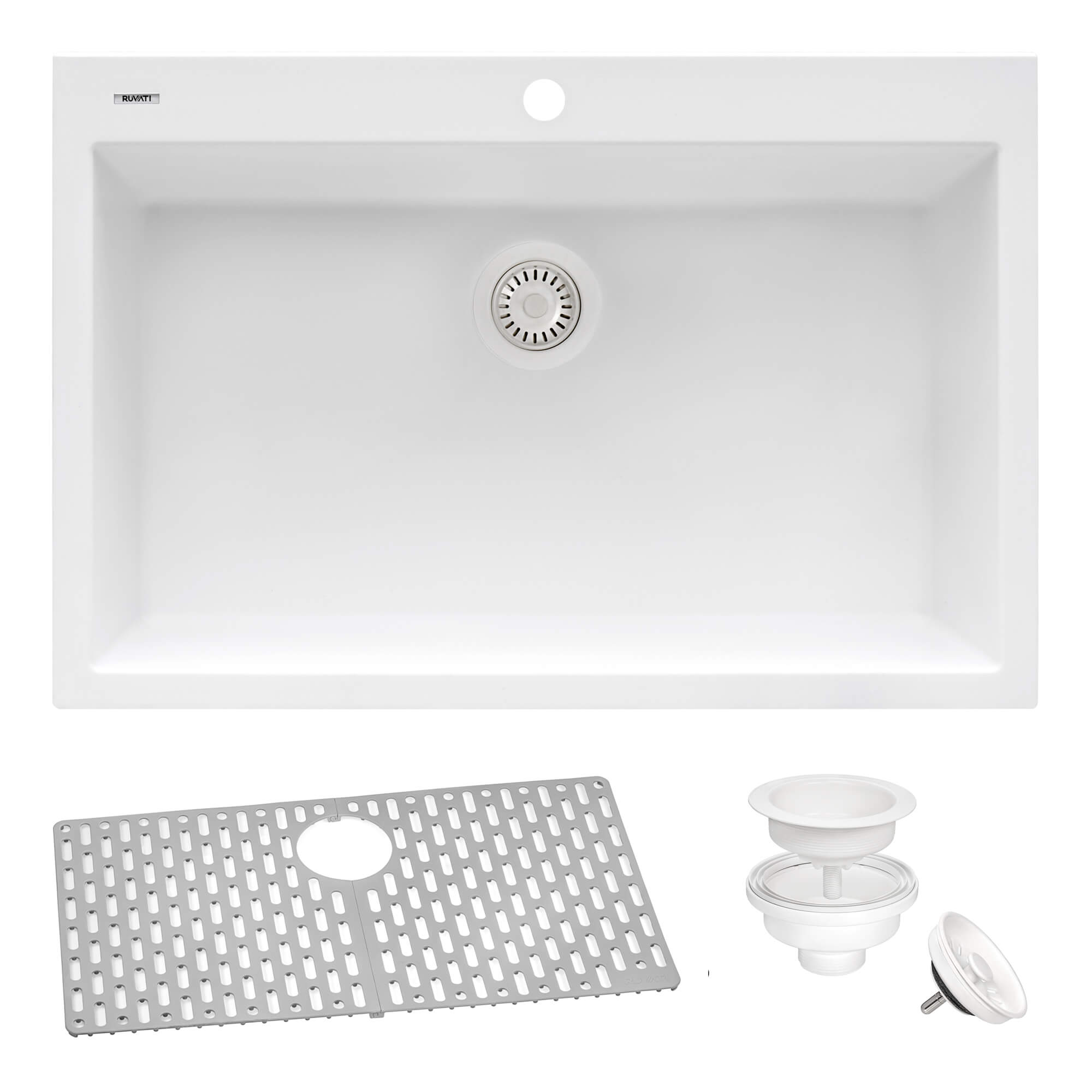 Ruvati epiGranite — Tarja de Cocina de 27 x 20 pulg en Granito Compuesto — Blanco Ártico — 2