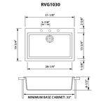 Ruvati epiGranite — Tarja de Cocina de 30 x 20 pulg en Granito Compuesto — diagrama de dimensiones