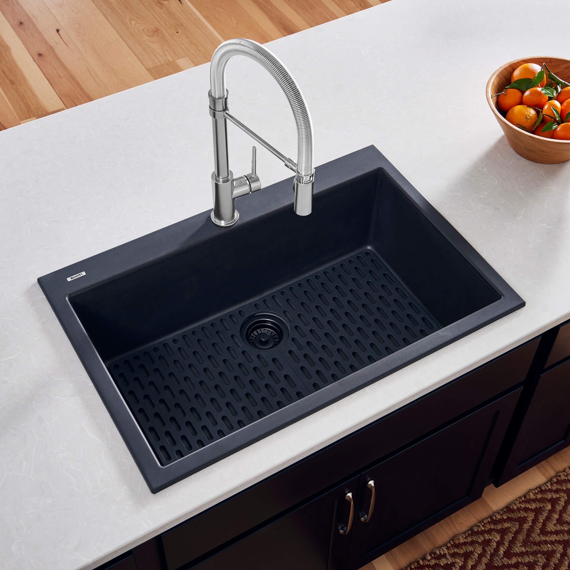 Ruvati epiGranite — Tarja de Cocina de 30 x 20 pulg en Granito Compuesto — Negro Medianoche