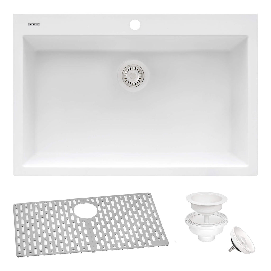 Ruvati epiGranite — Tarja de Cocina de 30 x 20 pulg en Granito Compuesto — Blanco Ártico — 3