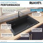 Ruvati epiGranite — Tarja de Cocina de 33 x 22 pulg en Granito Compuesto — Negro Medianoche — 2