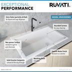 Ruvati epiGranite — Tarja de Cocina de 33 x 22 pulg en Granito Compuesto — Blanco Ártico — 3