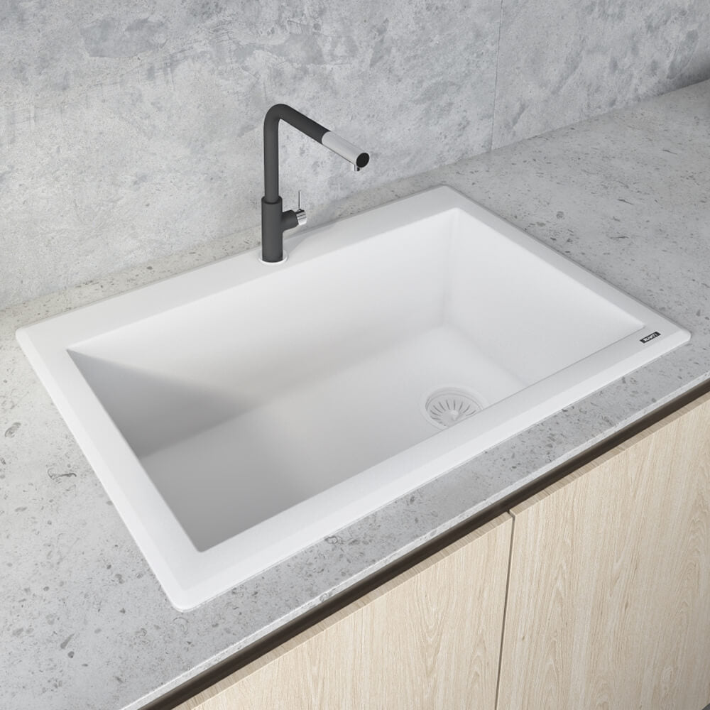 Ruvati epiGranite — Tarja de Cocina de 33 x 22 pulg en Granito Compuesto — Blanco Ártico