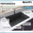 Ruvati epiGranite — Tarja de Cocina de 33 x 22 pulg en Granito Compuesto — Negro Medianoche — 3