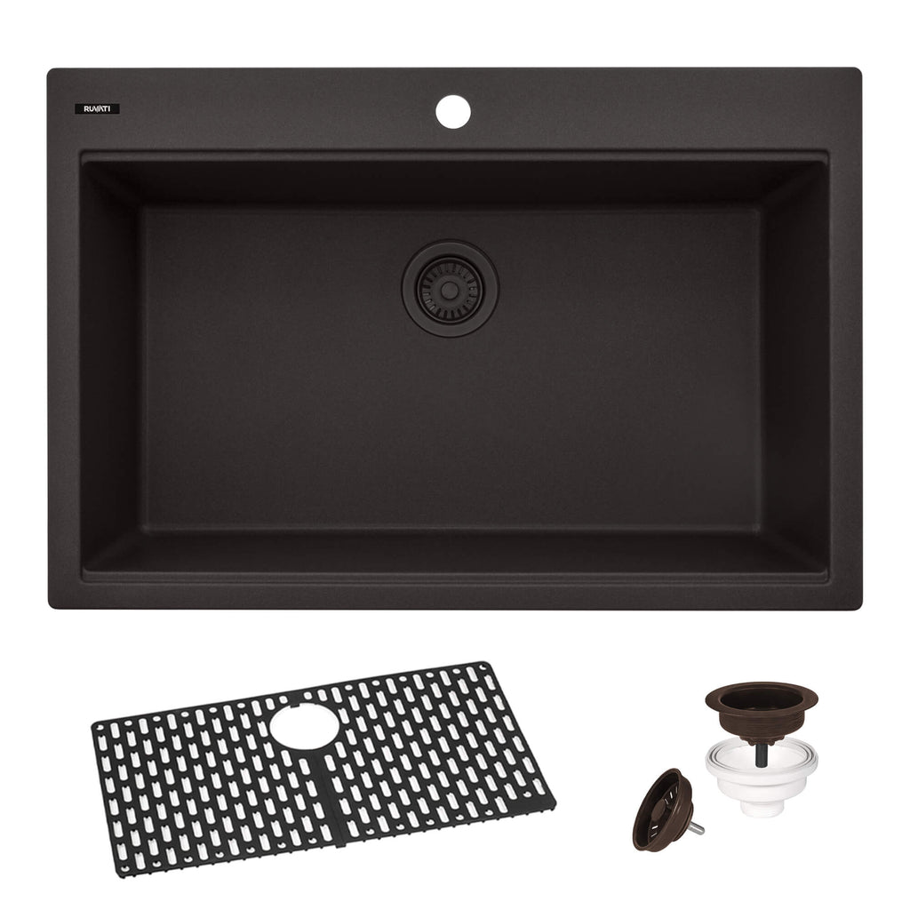 Ruvati epiGranite — Tarja de Cocina de 33 x 22 pulg en Granito Compuesto — Acero Inoxidable