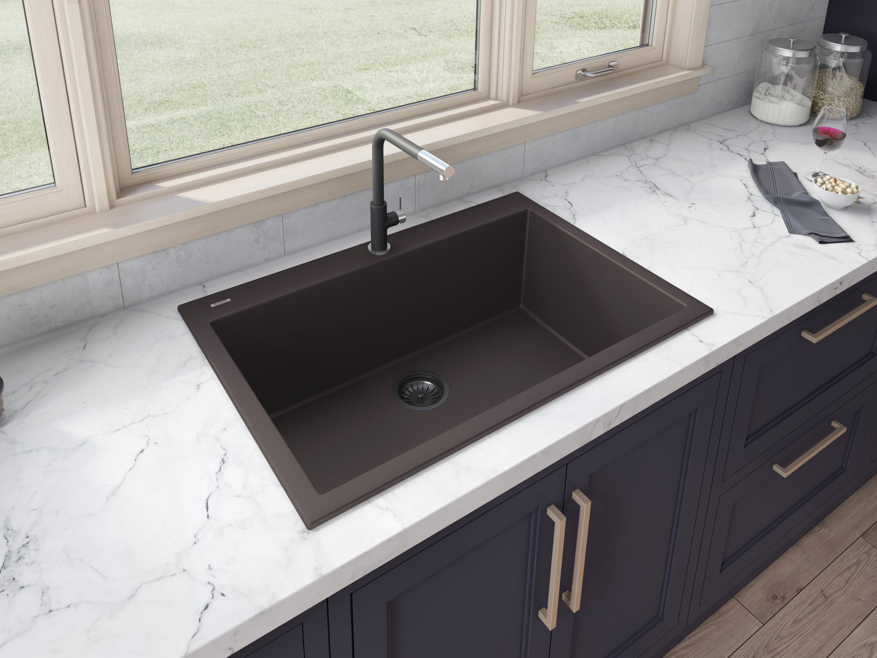 Ruvati epiGranite — Tarja de Cocina de 33 x 22 pulg en Granito Compuesto — Acero Inoxidable — 4