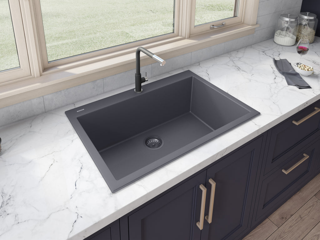 Ruvati epiGranite — Tarja de Cocina de 33 x 22 pulg en Granito Compuesto — Gris Urbano — 4