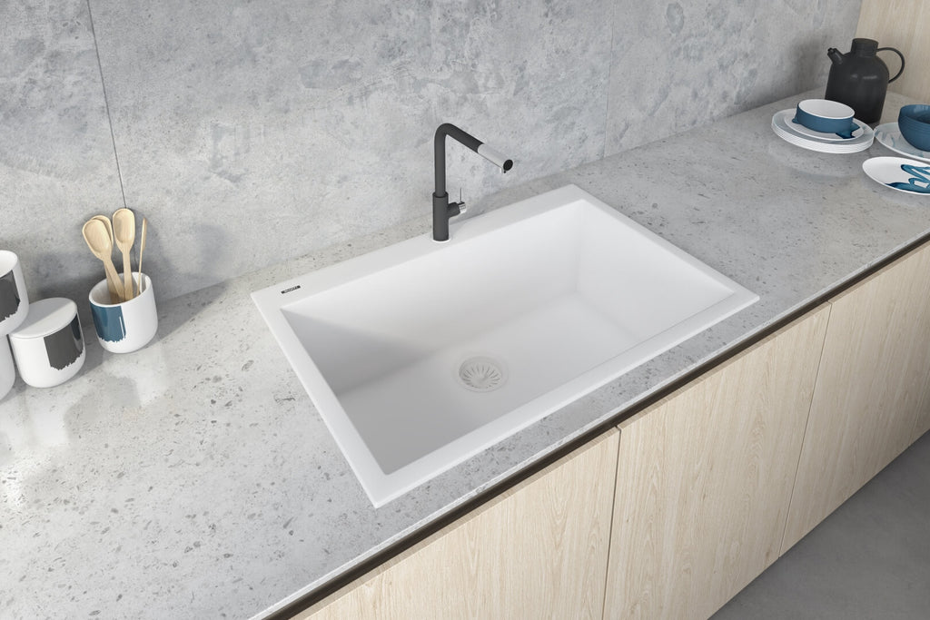 Ruvati epiGranite — Tarja de Cocina de 33 x 22 pulg en Granito Compuesto — Blanco Ártico — 1