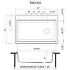 Ruvati epiStage — Tarja Workstation de Cocina en Granito Compuesto — diagrama de dimensiones