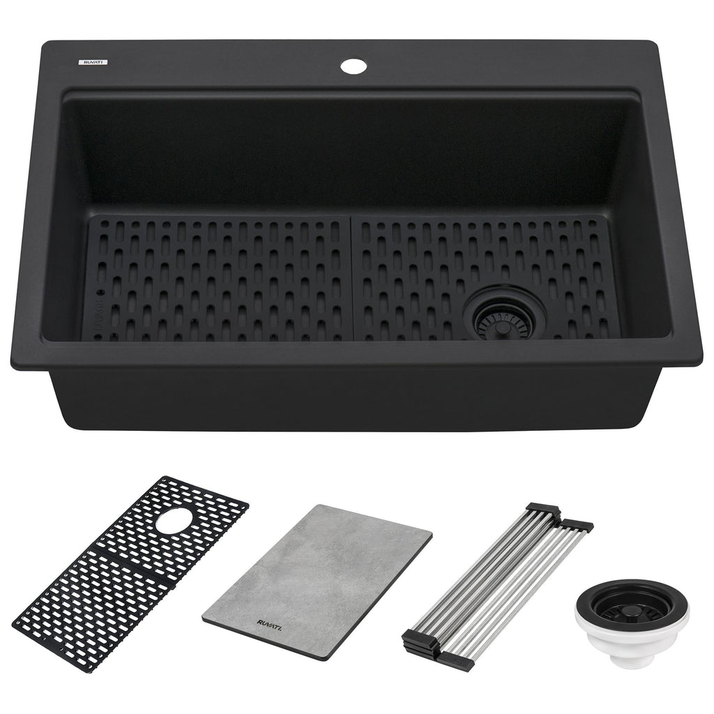 Ruvati epiStage — Tarja Workstation de Cocina en Granito Compuesto — Negro Mate — 1