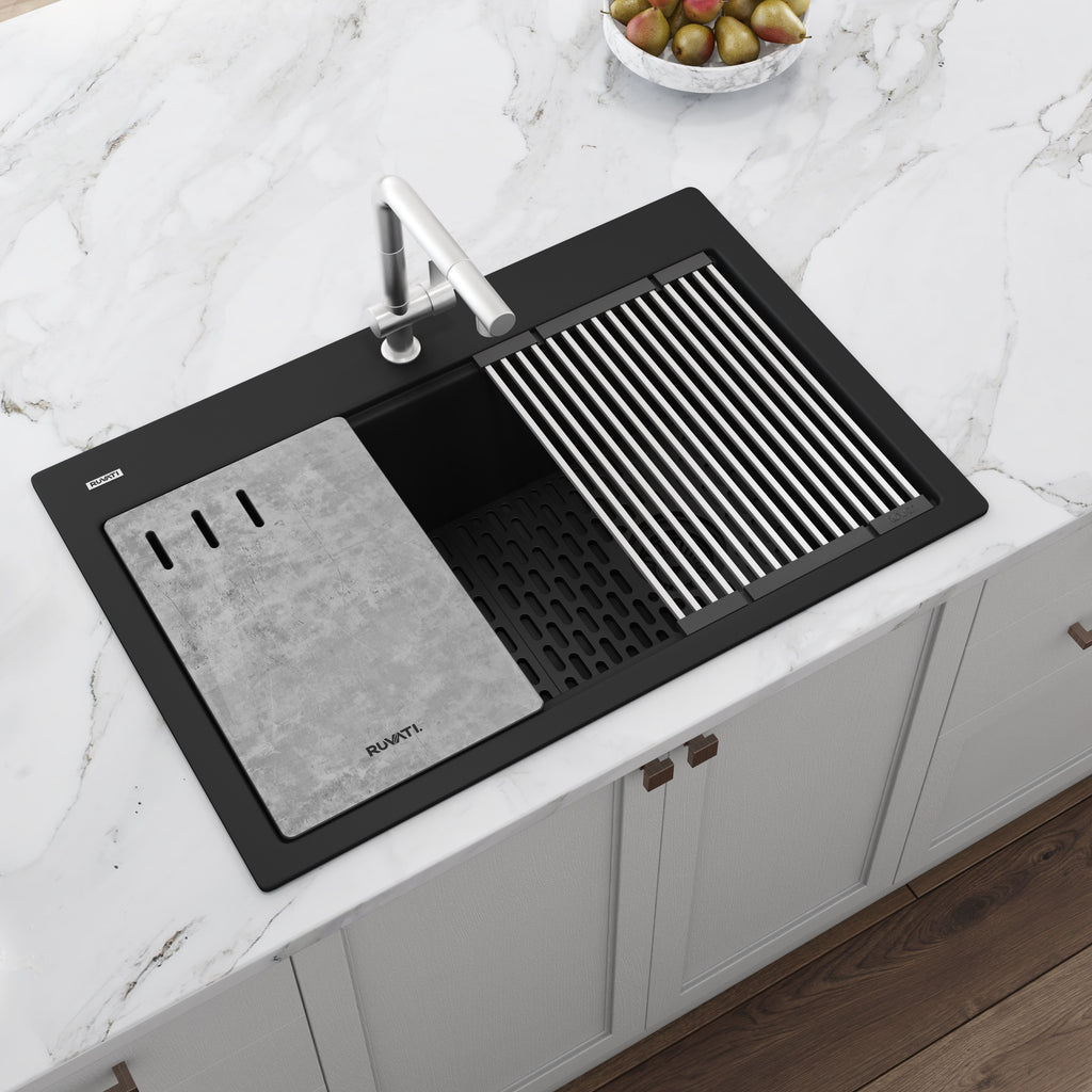 Ruvati epiStage — Tarja Workstation de Cocina en Granito Compuesto — Negro Mate — 2