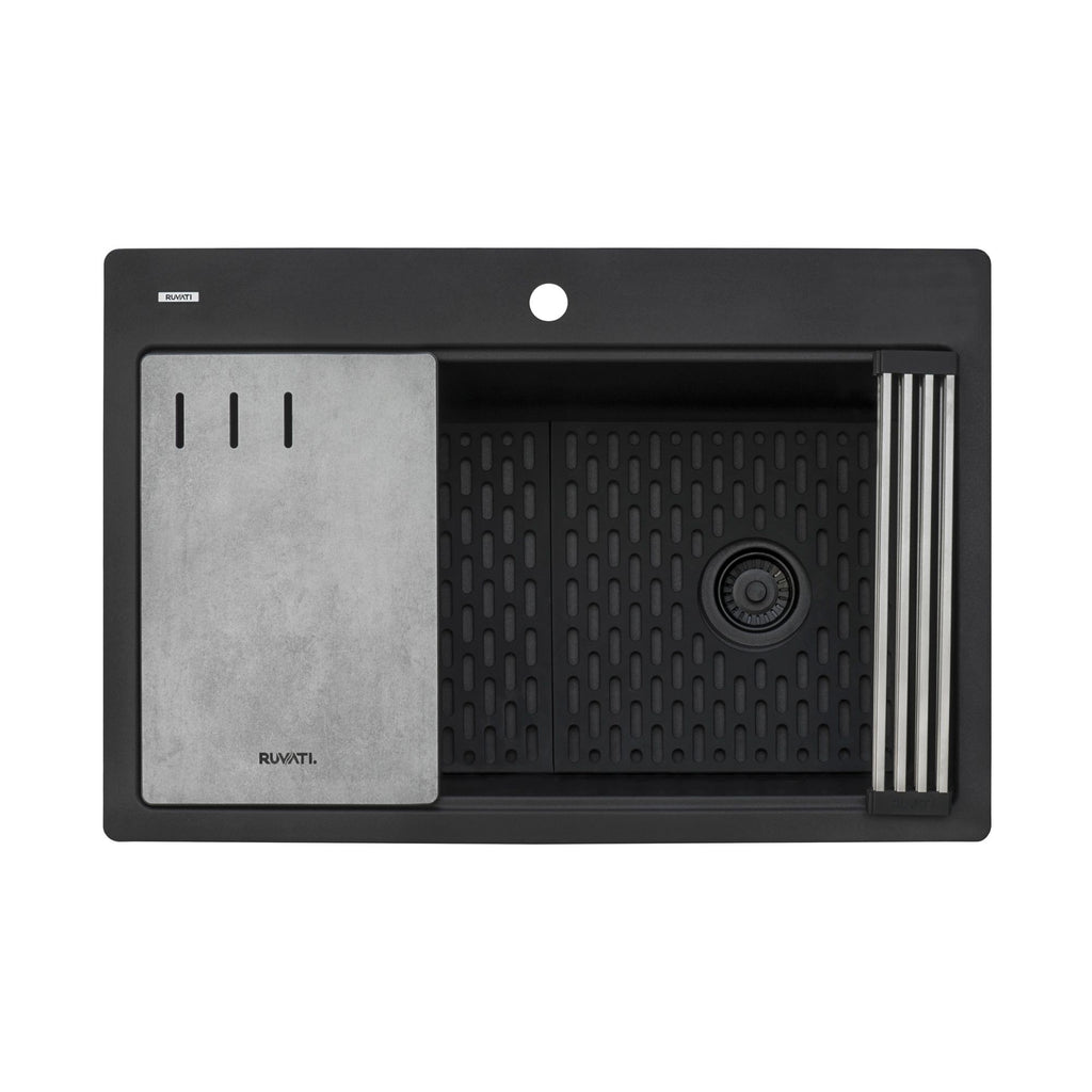 Ruvati epiStage — Tarja Workstation de Cocina en Granito Compuesto — Negro Mate — 4