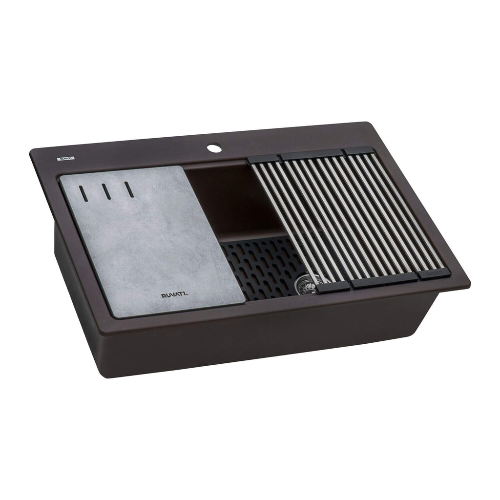 Ruvati epiStage — Tarja Workstation de Cocina en Granito Compuesto — Espresso