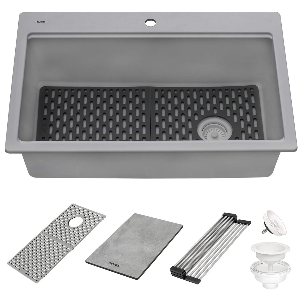 Ruvati epiStage — Tarja Workstation de Cocina en Granito Compuesto — Gris Urbano — 1