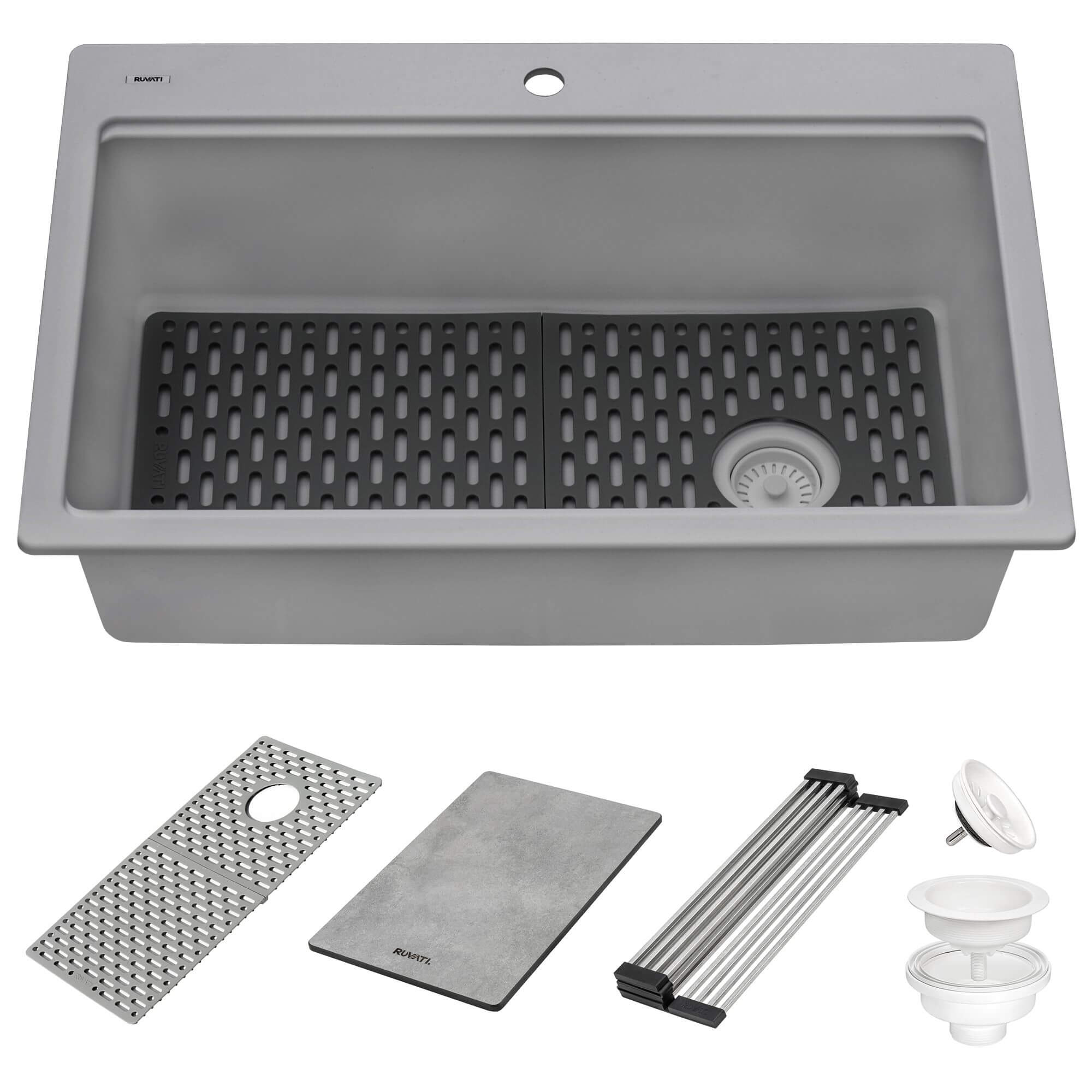 Ruvati epiStage — Tarja Workstation de Cocina en Granito Compuesto — Gris Urbano — 1