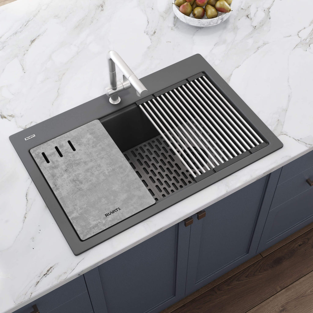 Ruvati epiStage — Tarja Workstation de Cocina en Granito Compuesto — Gris Urbano — 3