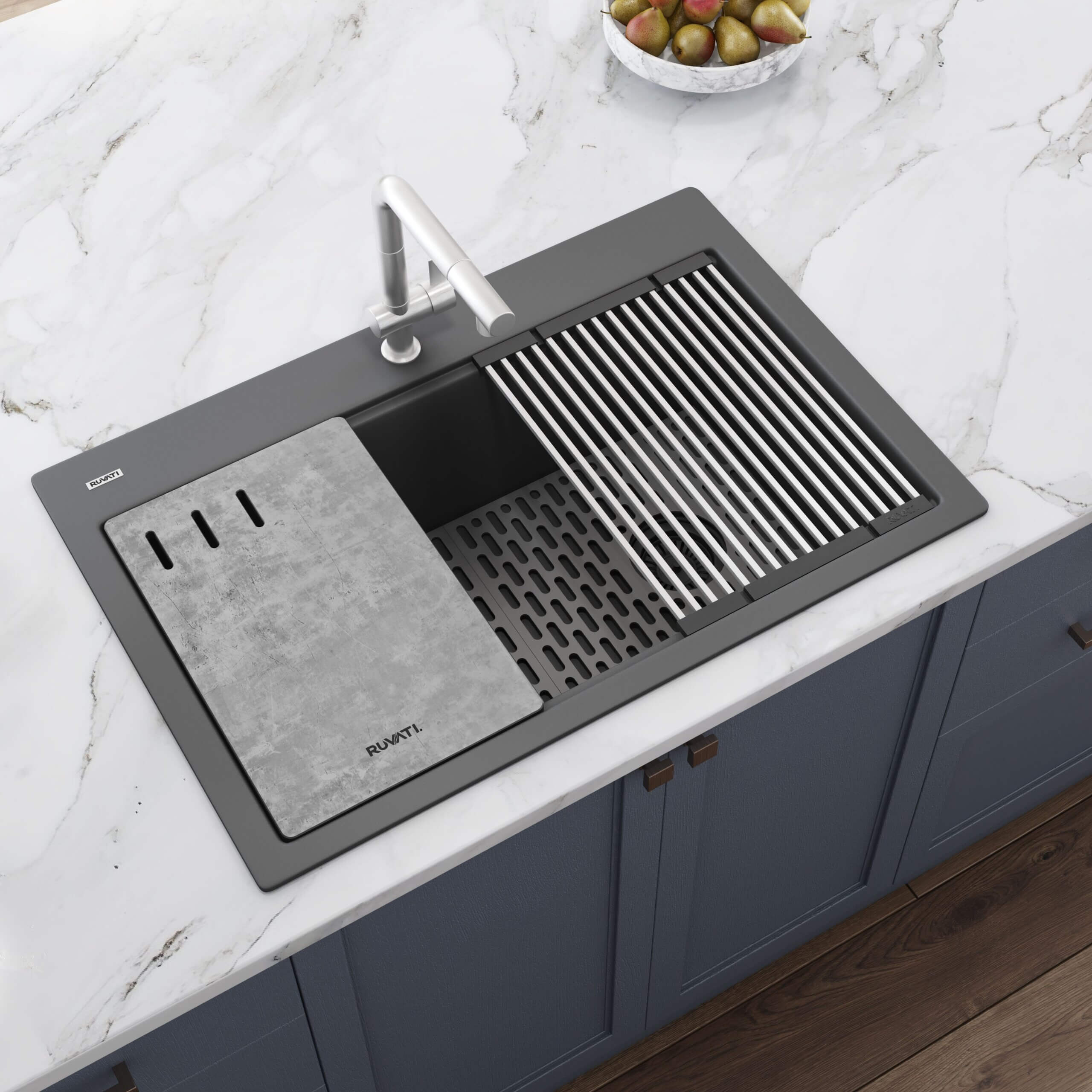 Ruvati epiStage — Tarja Workstation de Cocina en Granito Compuesto — Gris Urbano — 3