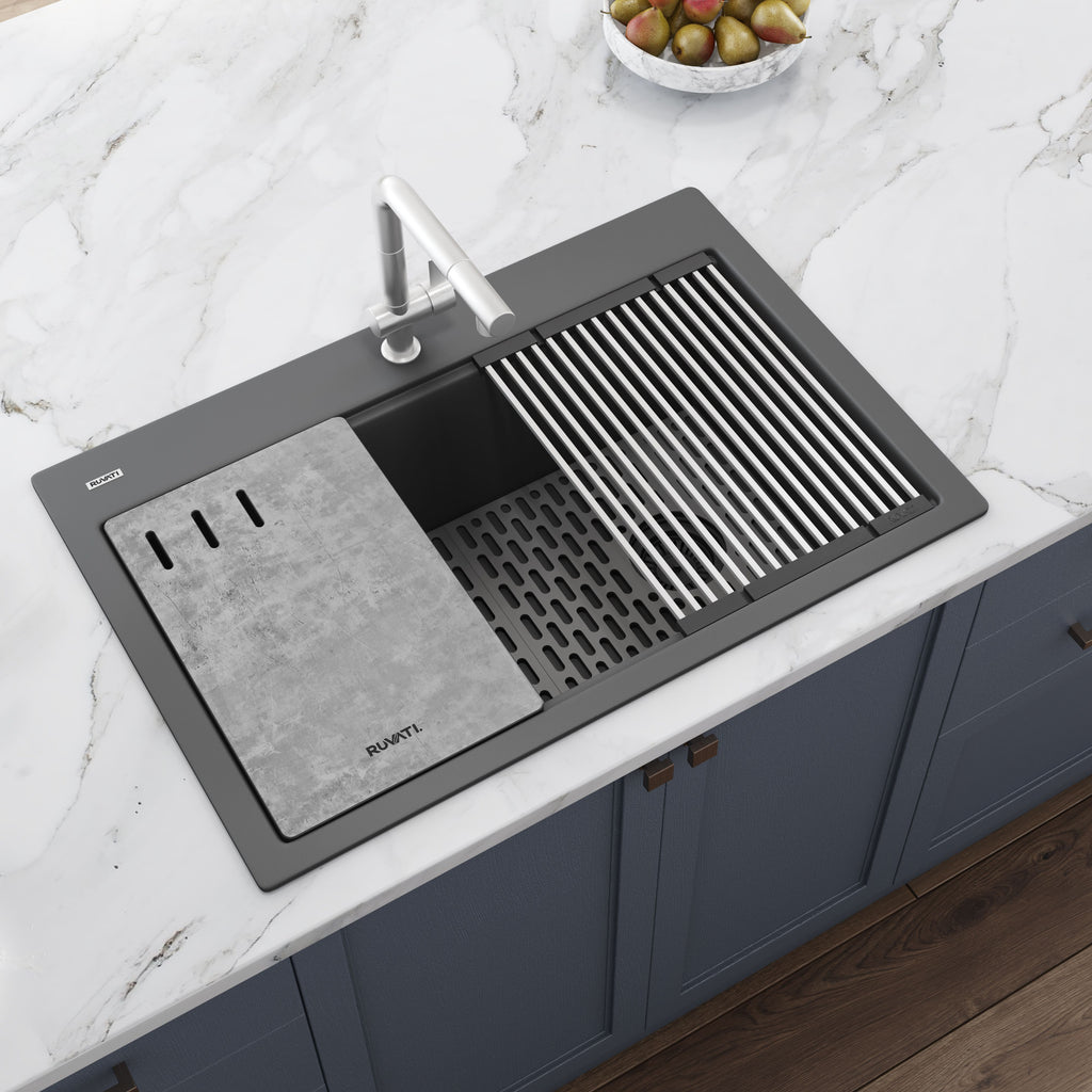 Ruvati epiStage — Tarja Workstation de Cocina en Granito Compuesto — Gris Urbano — 2