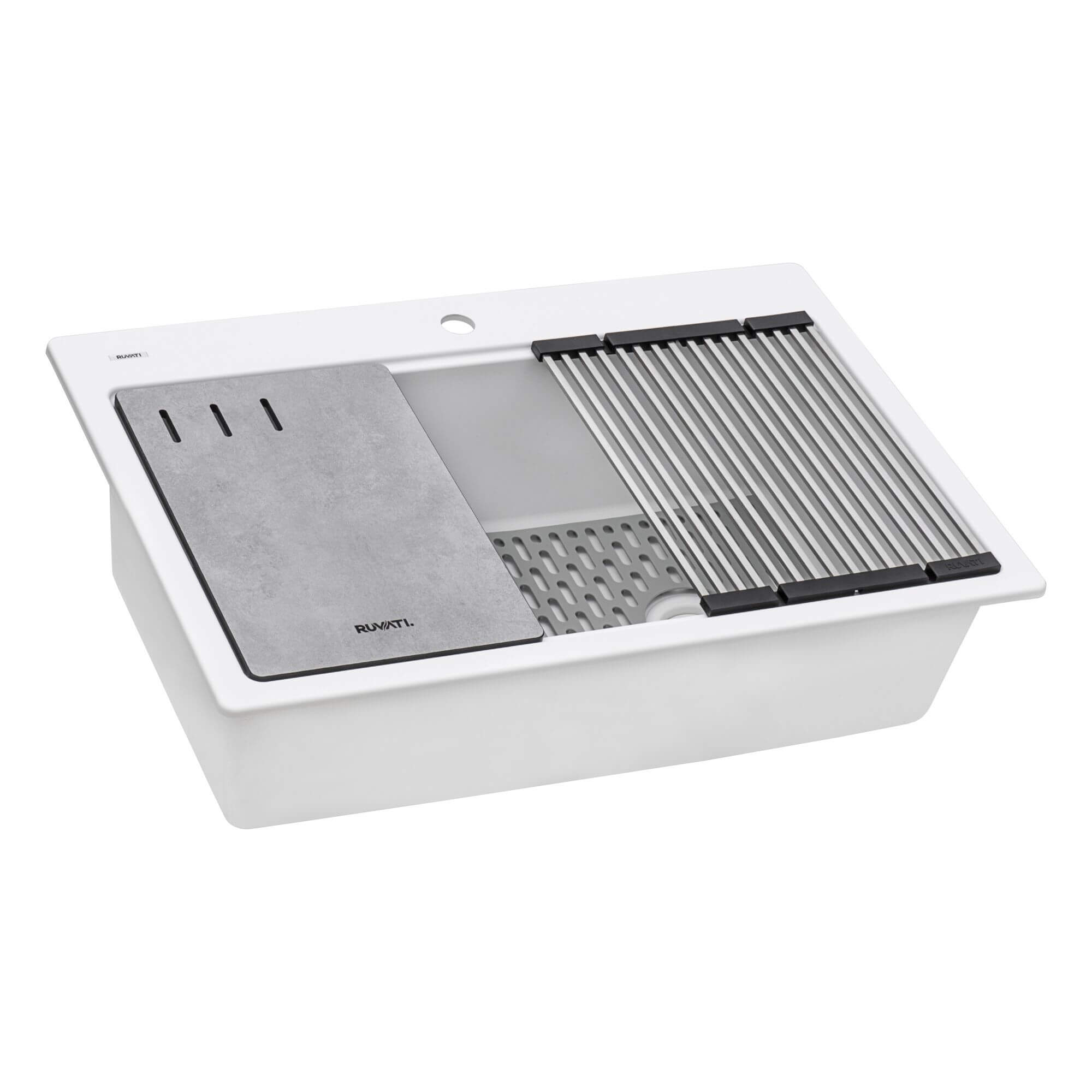 Ruvati epiStage — Tarja Workstation de Cocina en Granito Compuesto — Blanco Mate