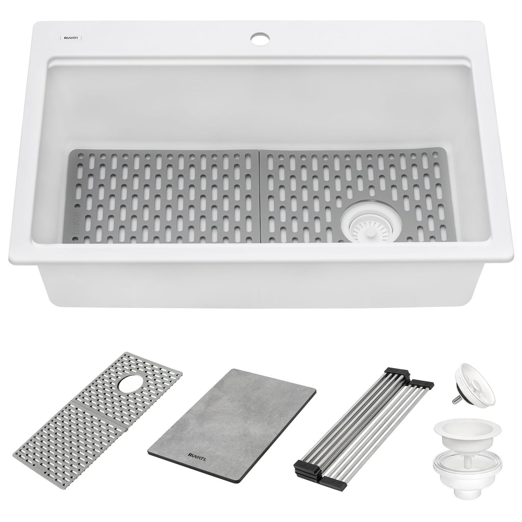 Ruvati epiStage — Tarja Workstation de Cocina en Granito Compuesto — Blanco Mate — 1