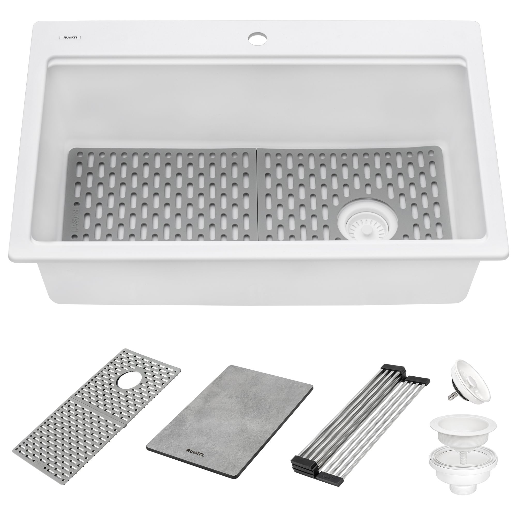 Ruvati epiStage — Tarja Workstation de Cocina en Granito Compuesto — Blanco Mate — 1