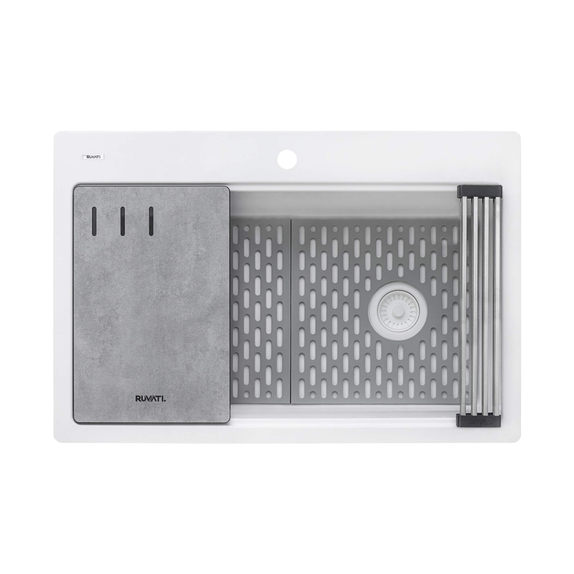 Ruvati epiStage — Tarja Workstation de Cocina en Granito Compuesto — Blanco Mate — 4