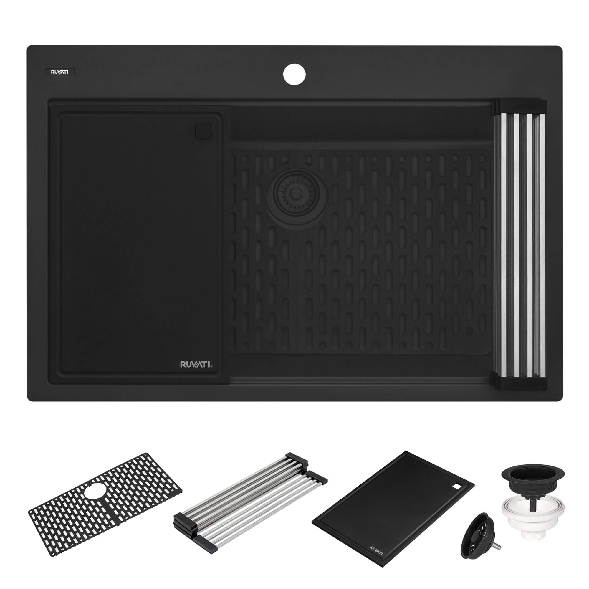 Ruvati epiStage — Tarja Workstation de Cocina en Granito Compuesto — Negro Mate — 2