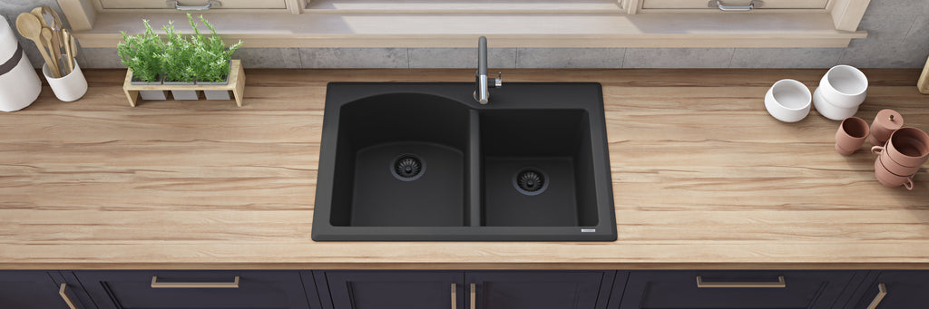 Ruvati epiGranite — Tarja de Cocina de 33 x 22 pulg en Granito Compuesto — Negro Medianoche — 4