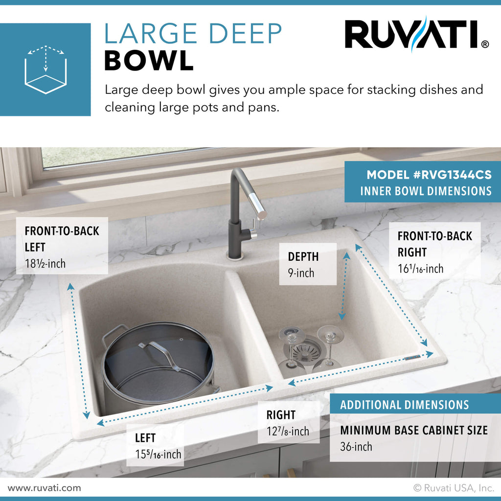 Ruvati epiGranite — Tarja de Cocina de 33 x 22 pulg en Granito Compuesto — Arena Caribe — 3