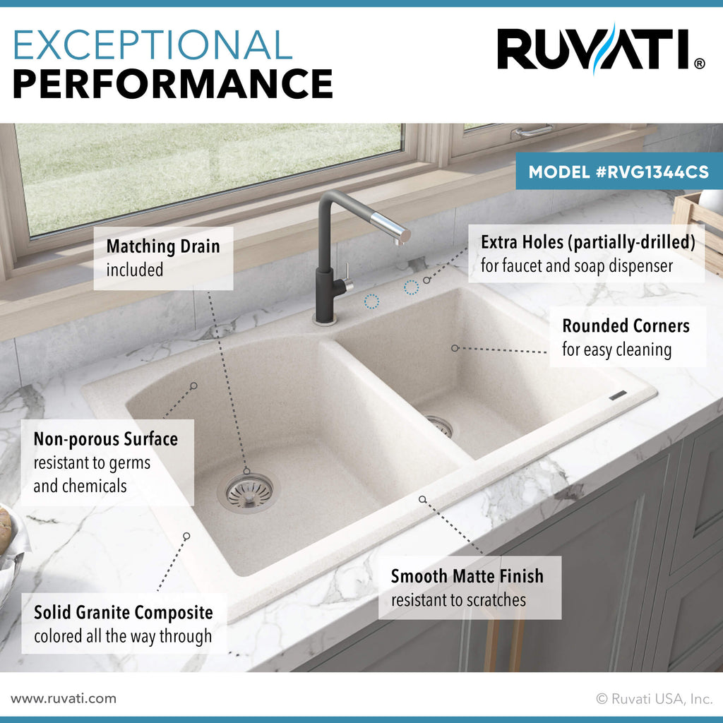 Ruvati epiGranite — Tarja de Cocina de 33 x 22 pulg en Granito Compuesto — Arena Caribe — 4