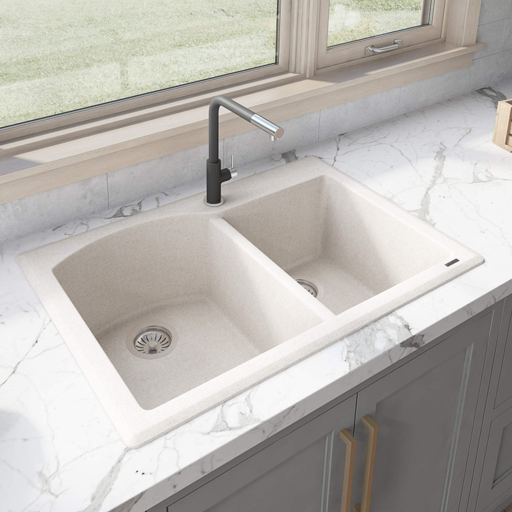 Ruvati epiGranite — Tarja de Cocina de 33 x 22 pulg en Granito Compuesto — Arena Caribe
