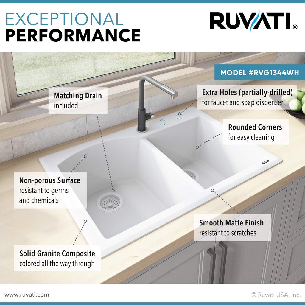 Ruvati epiGranite — Tarja de Cocina de 33 x 22 pulg en Granito Compuesto — Blanco Ártico — 1