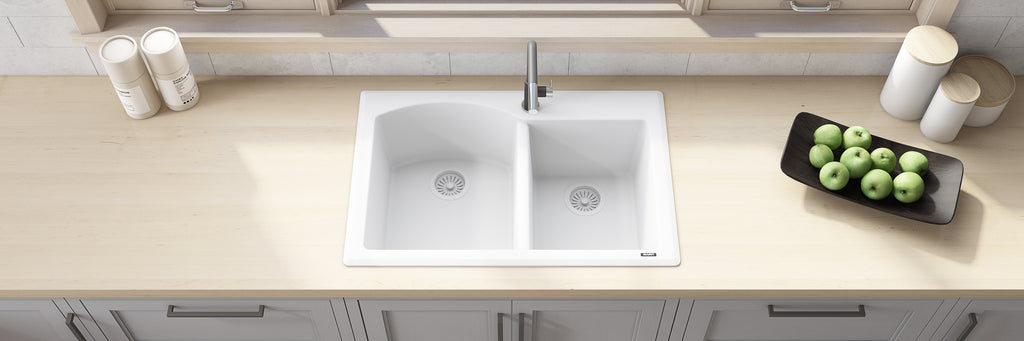 Ruvati epiGranite — Tarja de Cocina de 33 x 22 pulg en Granito Compuesto — Blanco Ártico — 2