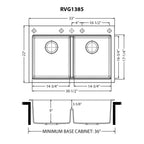 Ruvati epiGranite — Tarja de Cocina de 33 x 22 pulg en Granito Compuesto — diagrama de dimensiones