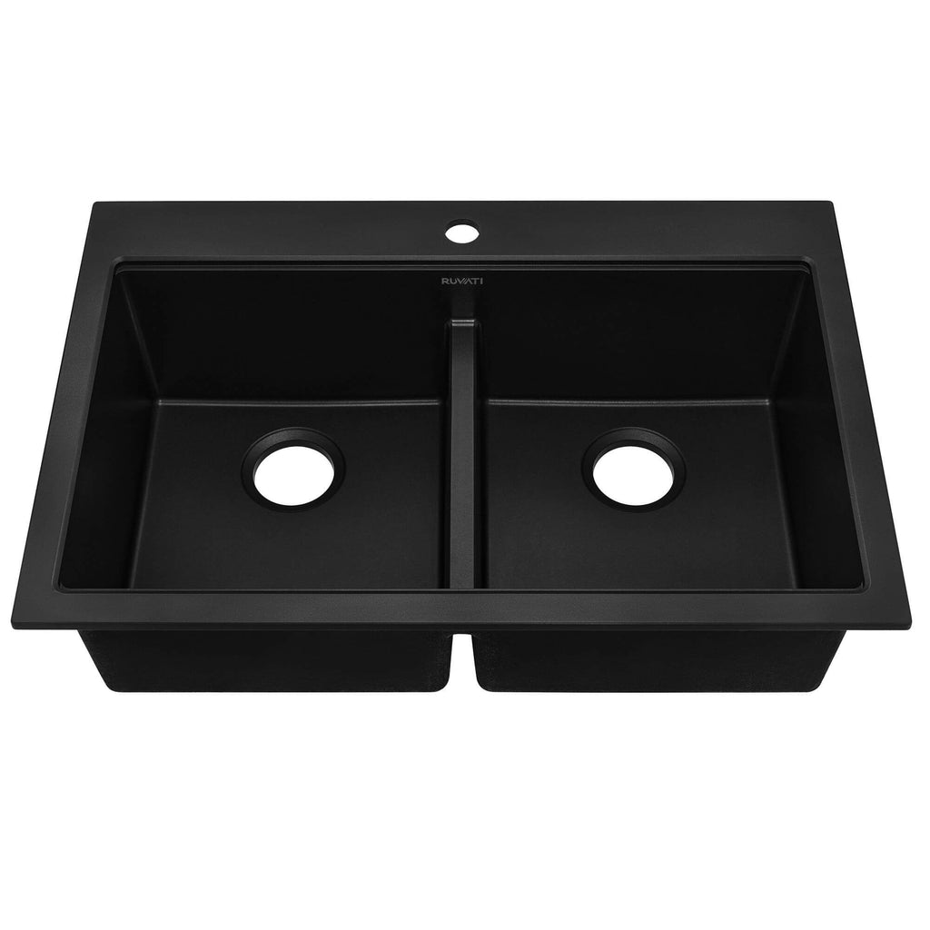 Ruvati epiGranite — Tarja de Cocina de 33 x 22 pulg en Granito Compuesto — Negro Medianoche — 1