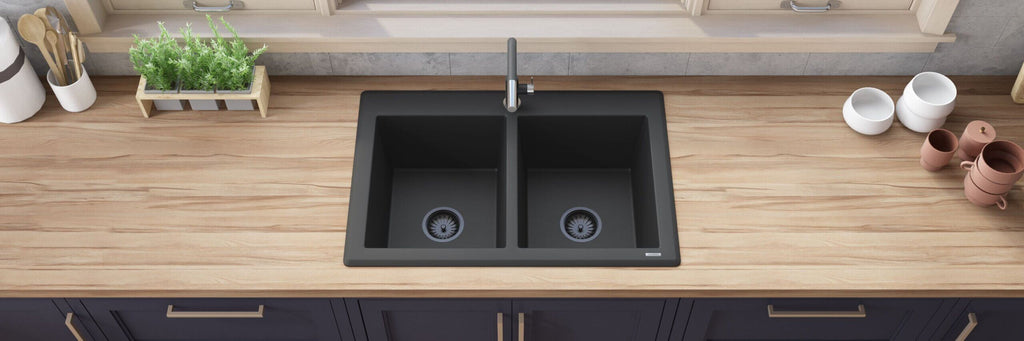 Ruvati epiGranite — Tarja de Cocina de 33 x 22 pulg en Granito Compuesto — Negro Medianoche — 3