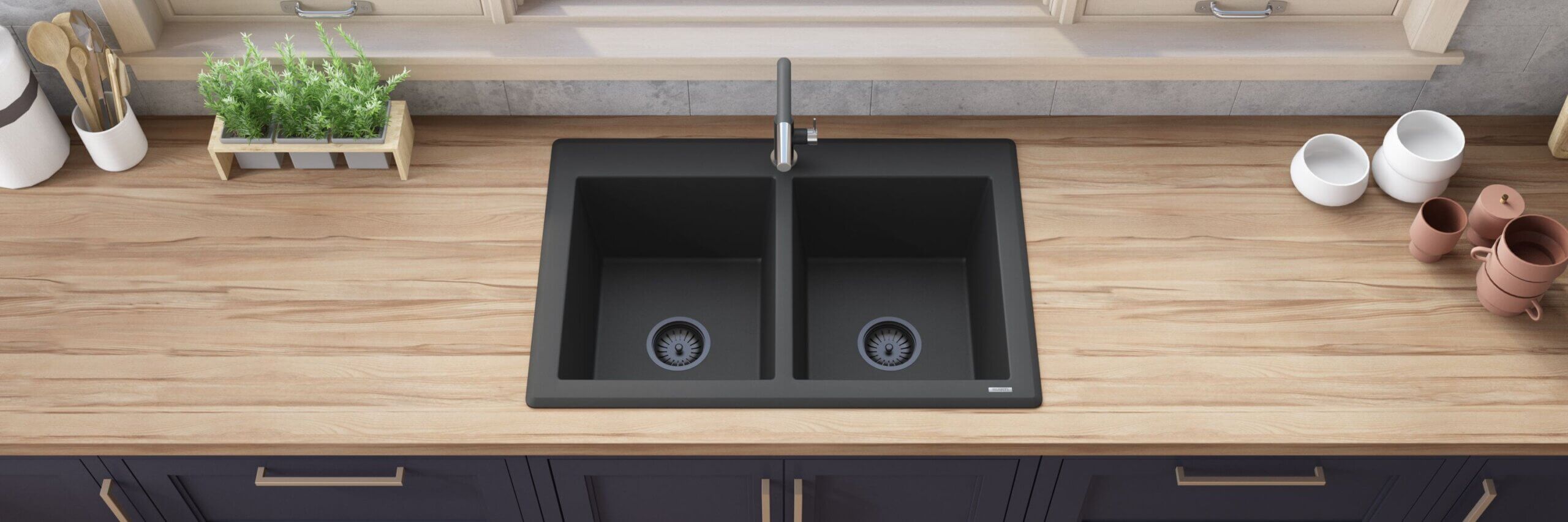 Ruvati epiGranite — Tarja de Cocina de 33 x 22 pulg en Granito Compuesto — Negro Medianoche — 3