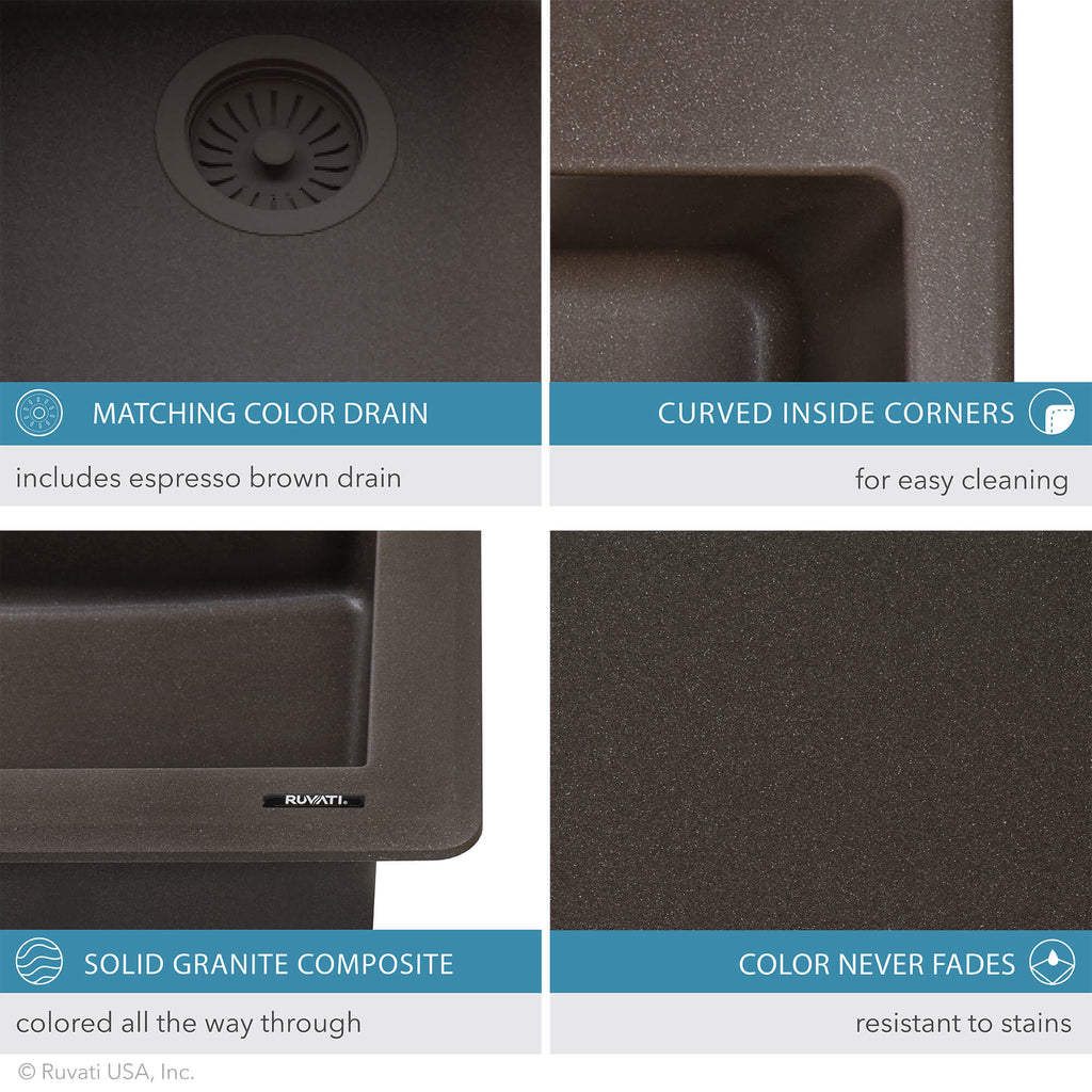 Ruvati epiGranite — Tarja de Cocina de 33 x 22 pulg en Granito Compuesto — Espresso — 4