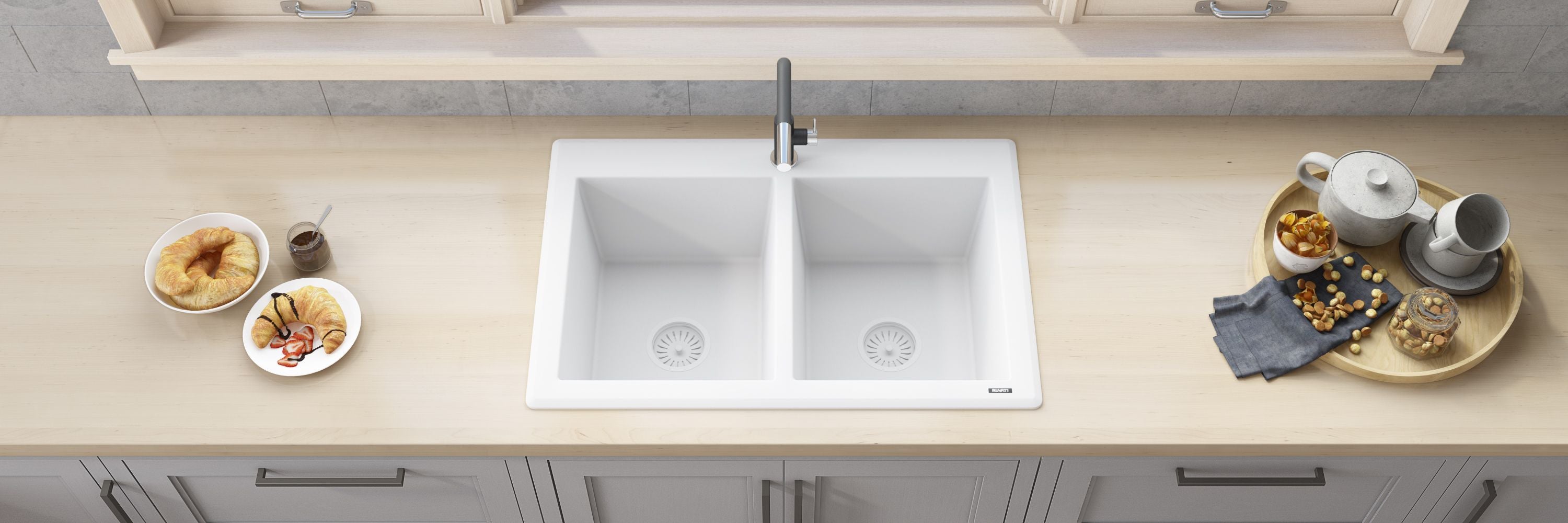 Ruvati epiGranite — Tarja de Cocina de 33 x 22 pulg en Granito Compuesto — Blanco Ártico — 2