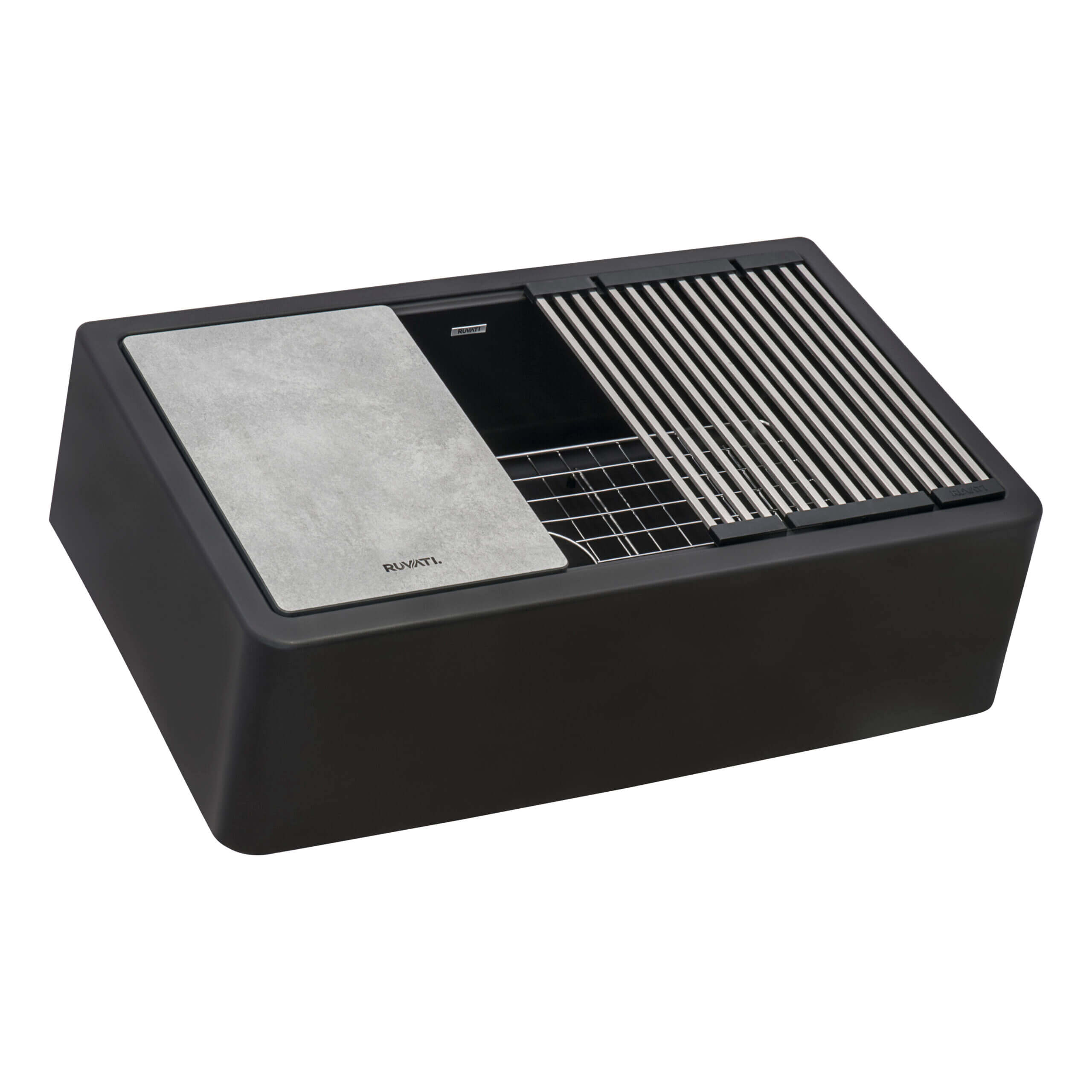 Ruvati epiCast — Tarja Farmhouse de Cocina en Granito Compuesto — Negro Mate — 1