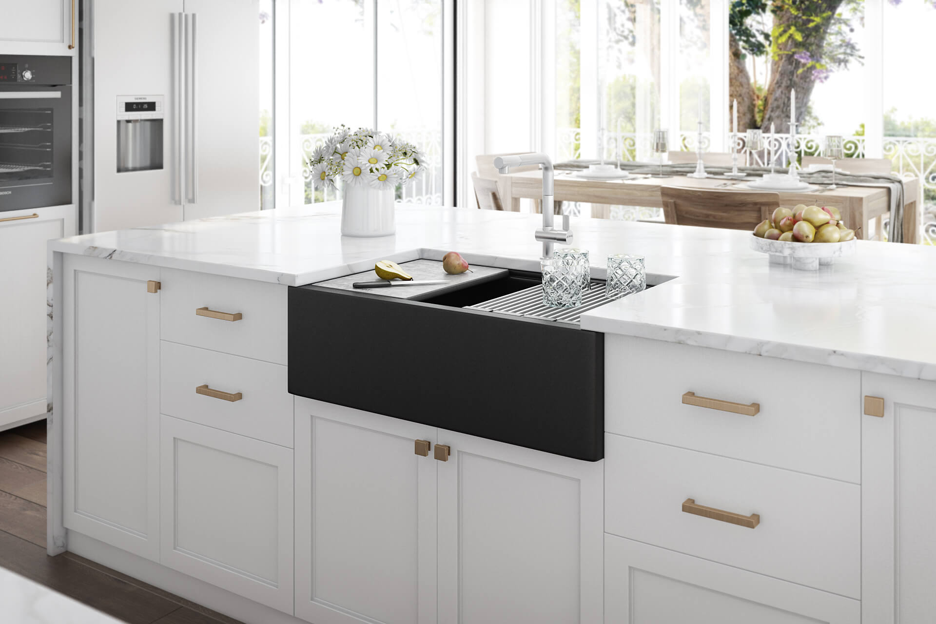 Ruvati epiCast — Tarja Farmhouse de Cocina en Granito Compuesto — Negro Mate — 4
