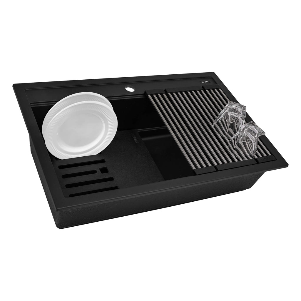 Ruvati epiCube — Tarja Workstation de Cocina en Granito Compuesto — Negro Mate