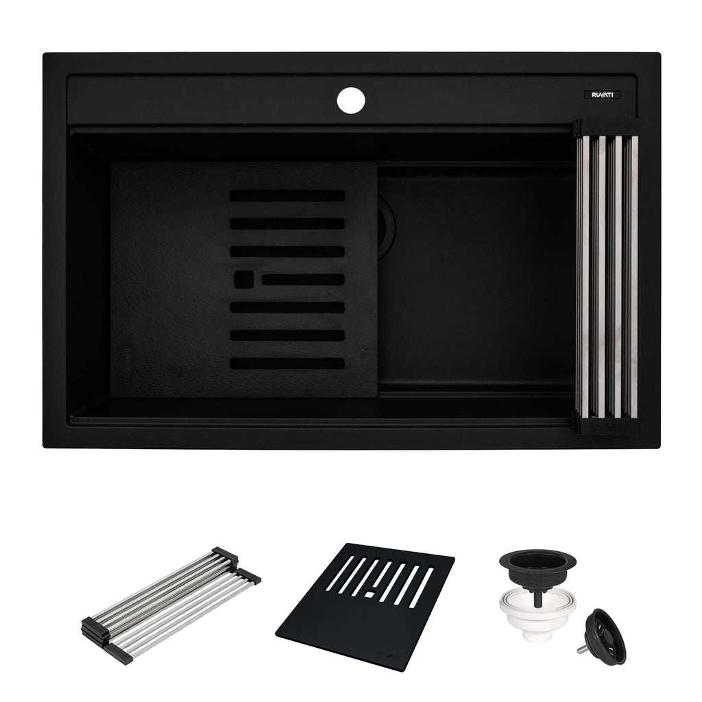 Ruvati epiCube — Tarja Workstation de Cocina en Granito Compuesto — Negro Mate — 1