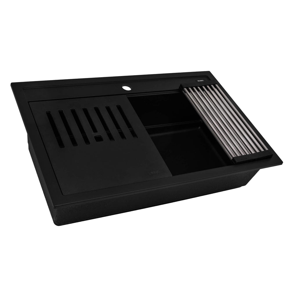 Ruvati epiCube — Tarja Workstation de Cocina en Granito Compuesto — Negro Mate — 3