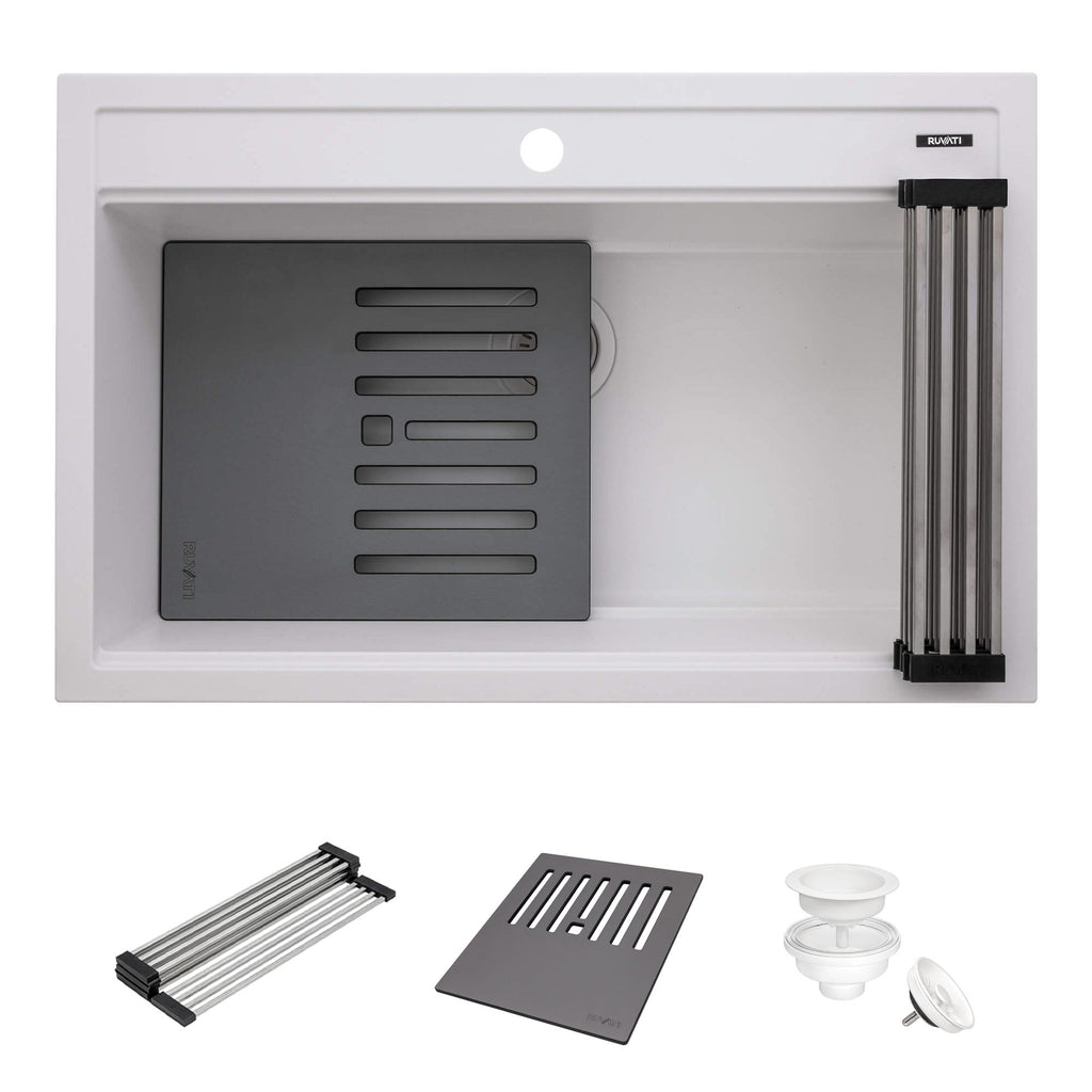 Ruvati epiCube — Tarja Workstation de Cocina en Granito Compuesto — Blanco Ártico — 1